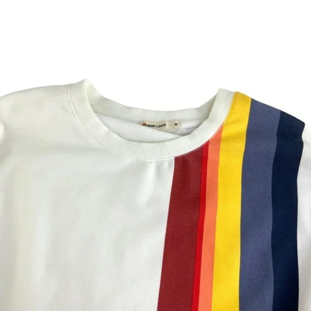 Marine Layer Rainbow Pullover White Crewneck Sweater - Picture 3 of 6